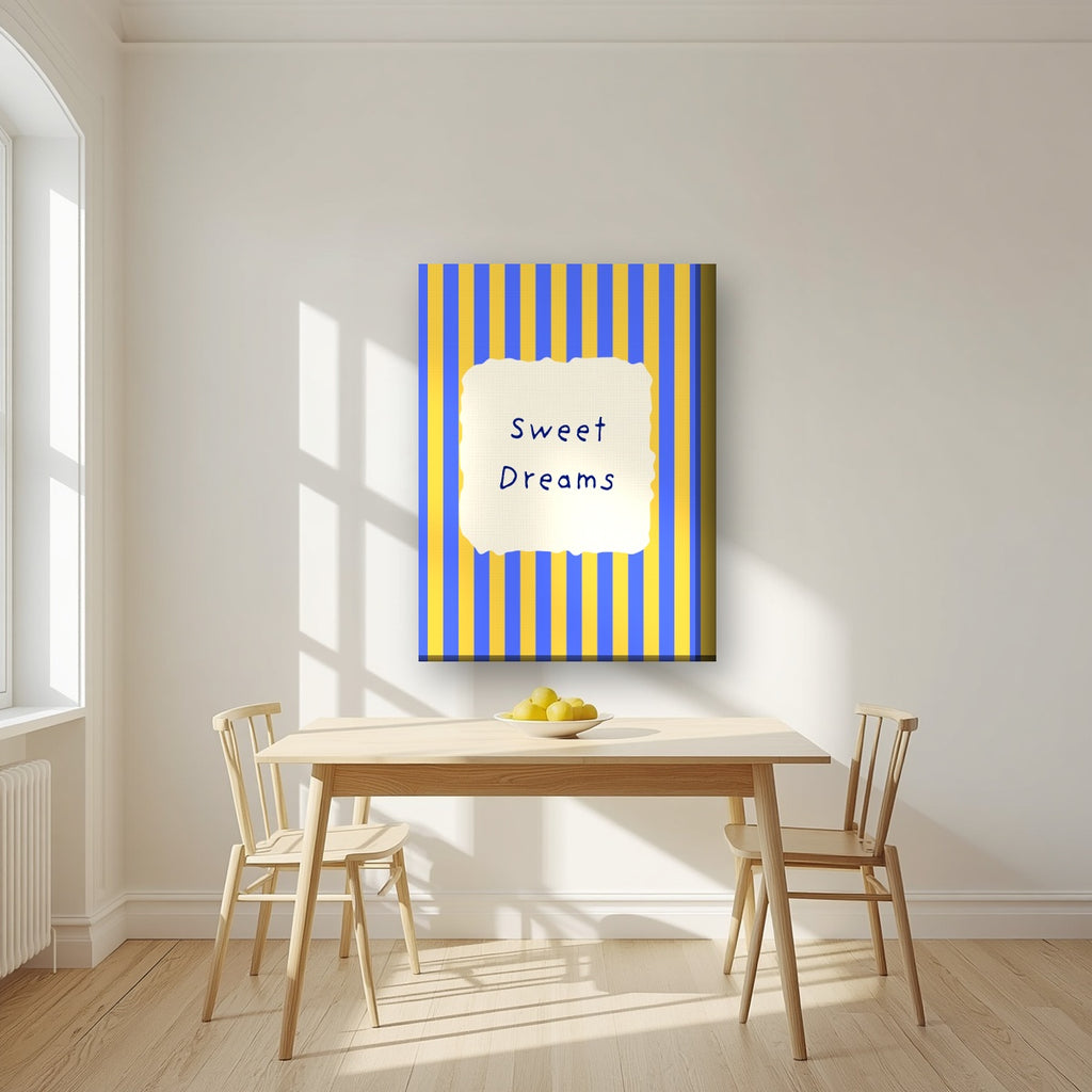 Sweet Dreams – Cornflower Stripe on thick canvas in a kitchen