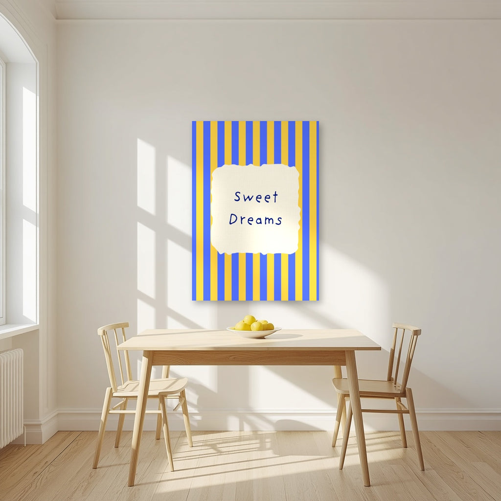 Sweet Dreams – Cornflower Stripe unframed poster in a kitchen