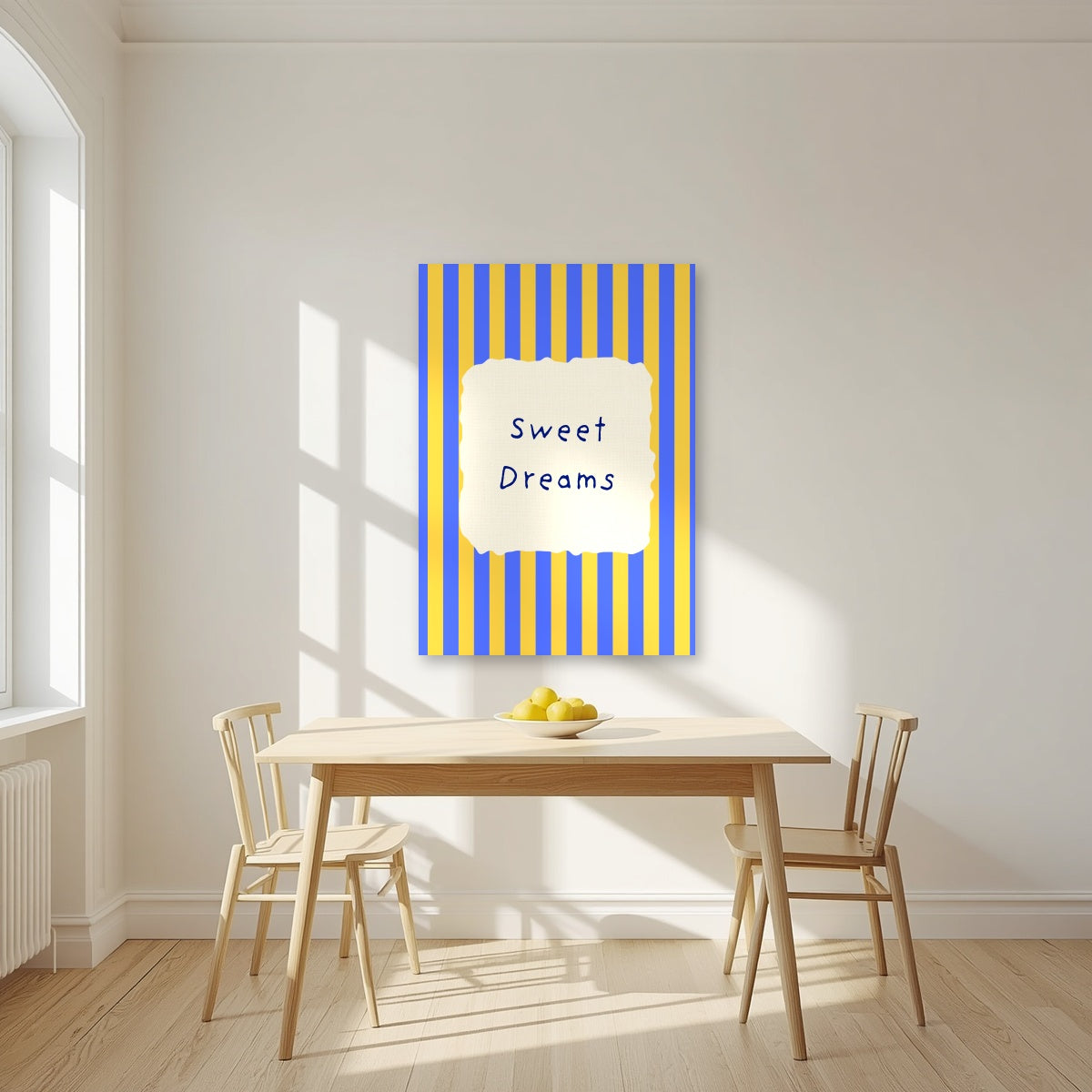 Sweet Dreams – Cornflower Stripe unframed poster in a kitchen
