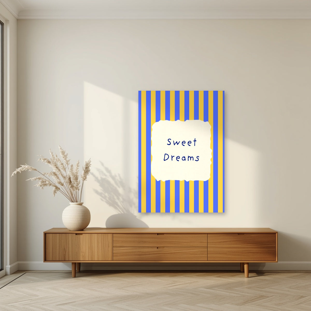 Sweet Dreams – Cornflower Stripe unframed poster in a living room