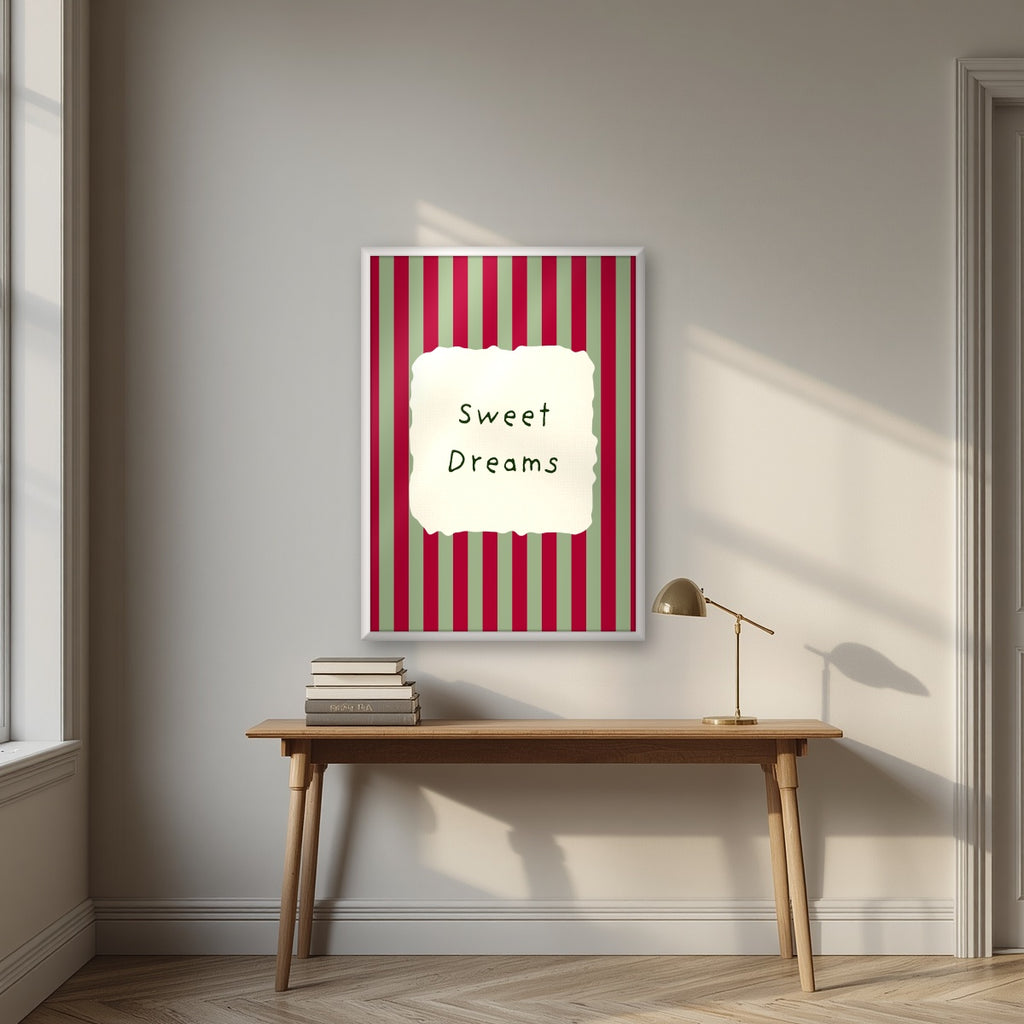 Sweet Dreams – Garden Sage print in a white frame above a desk