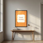 Sweet Dreams – Marmalade Stripe print in a black frame above a desk