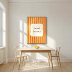 Sweet Dreams – Marmalade Stripe print in an oak frame in a kitchen