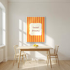 Sweet Dreams – Marmalade Stripe print in a white frame in a kitchen