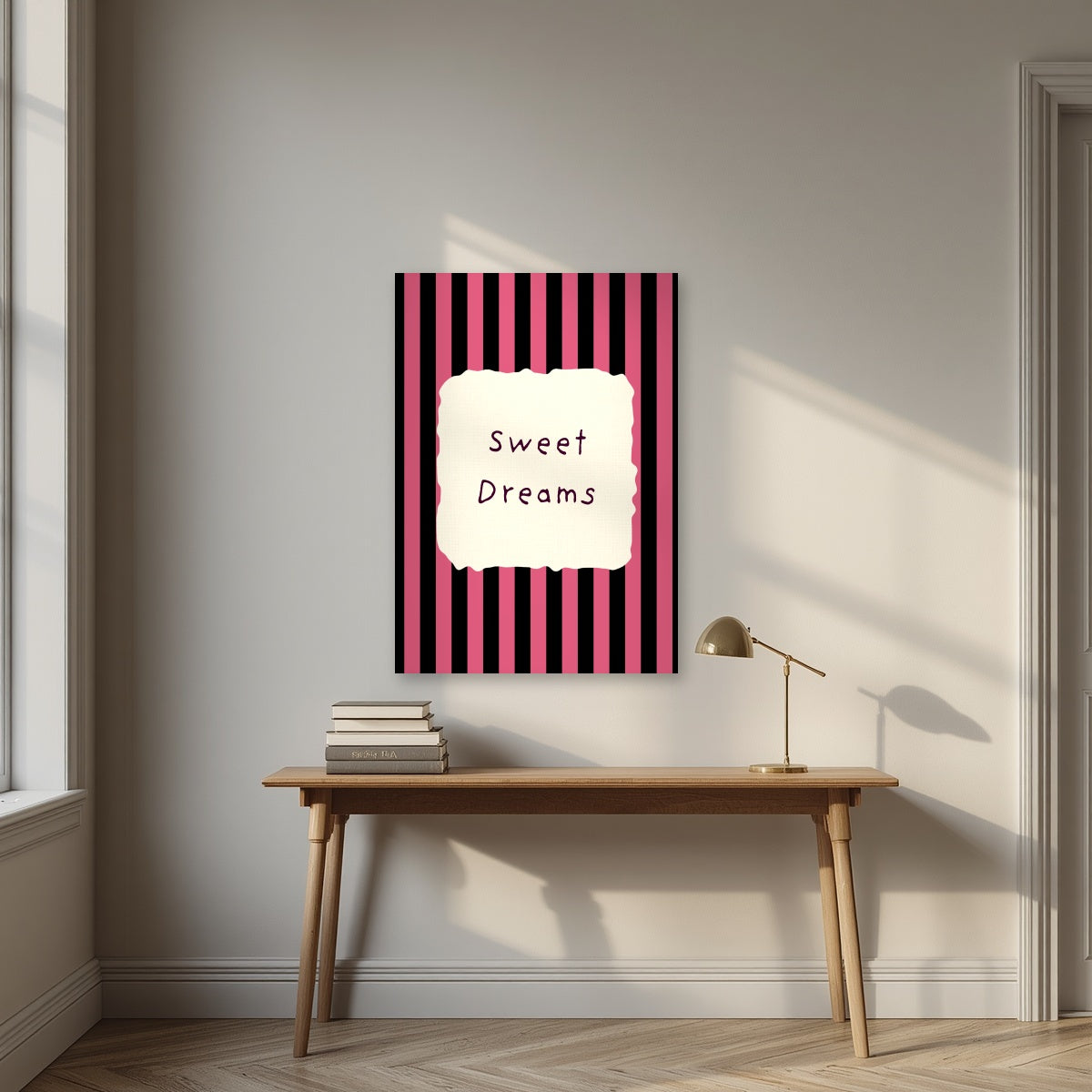 Sweet Dreams – Midnight Stripe unframed poster above a desk