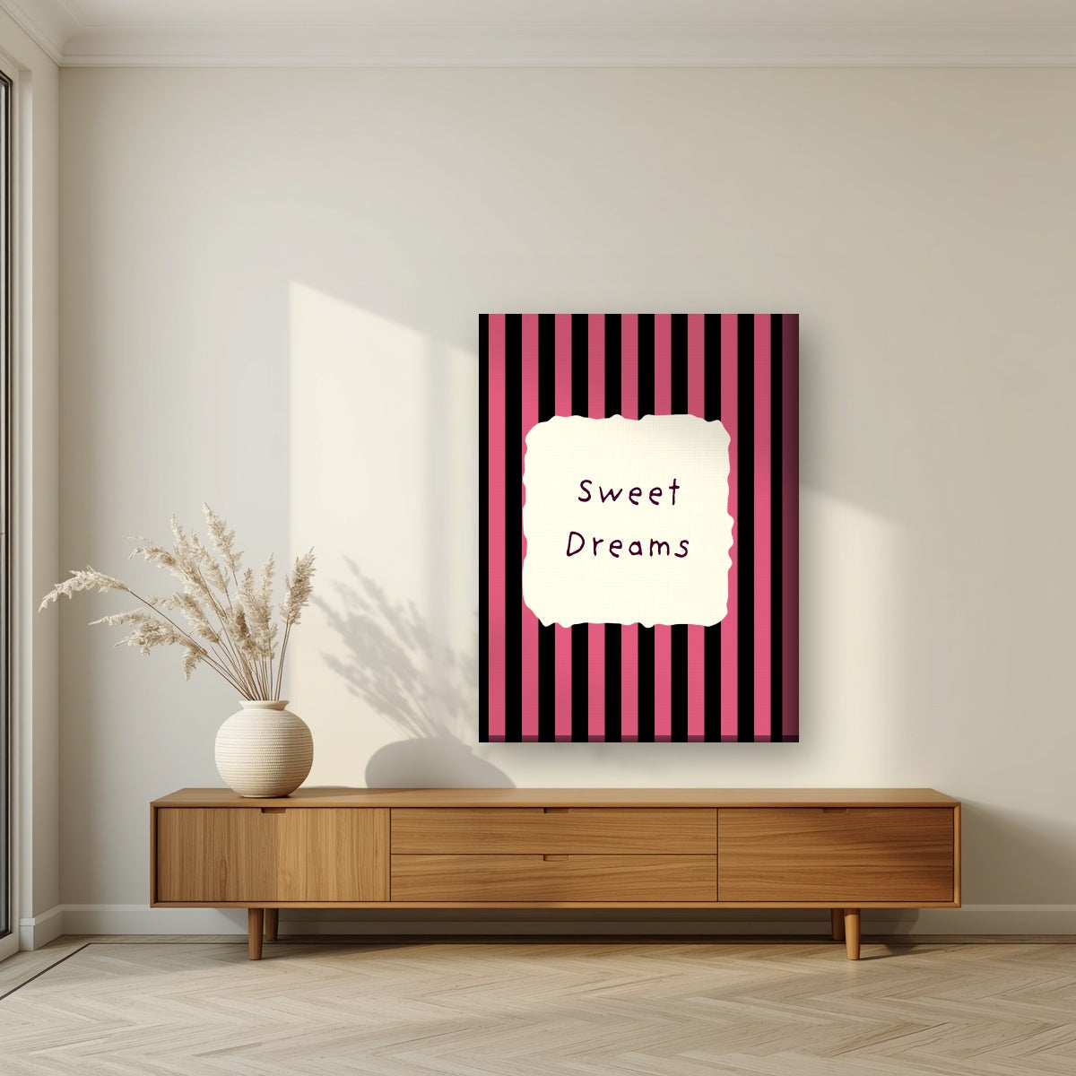 Sweet Dreams – Midnight Stripe on thick canvas in a living room