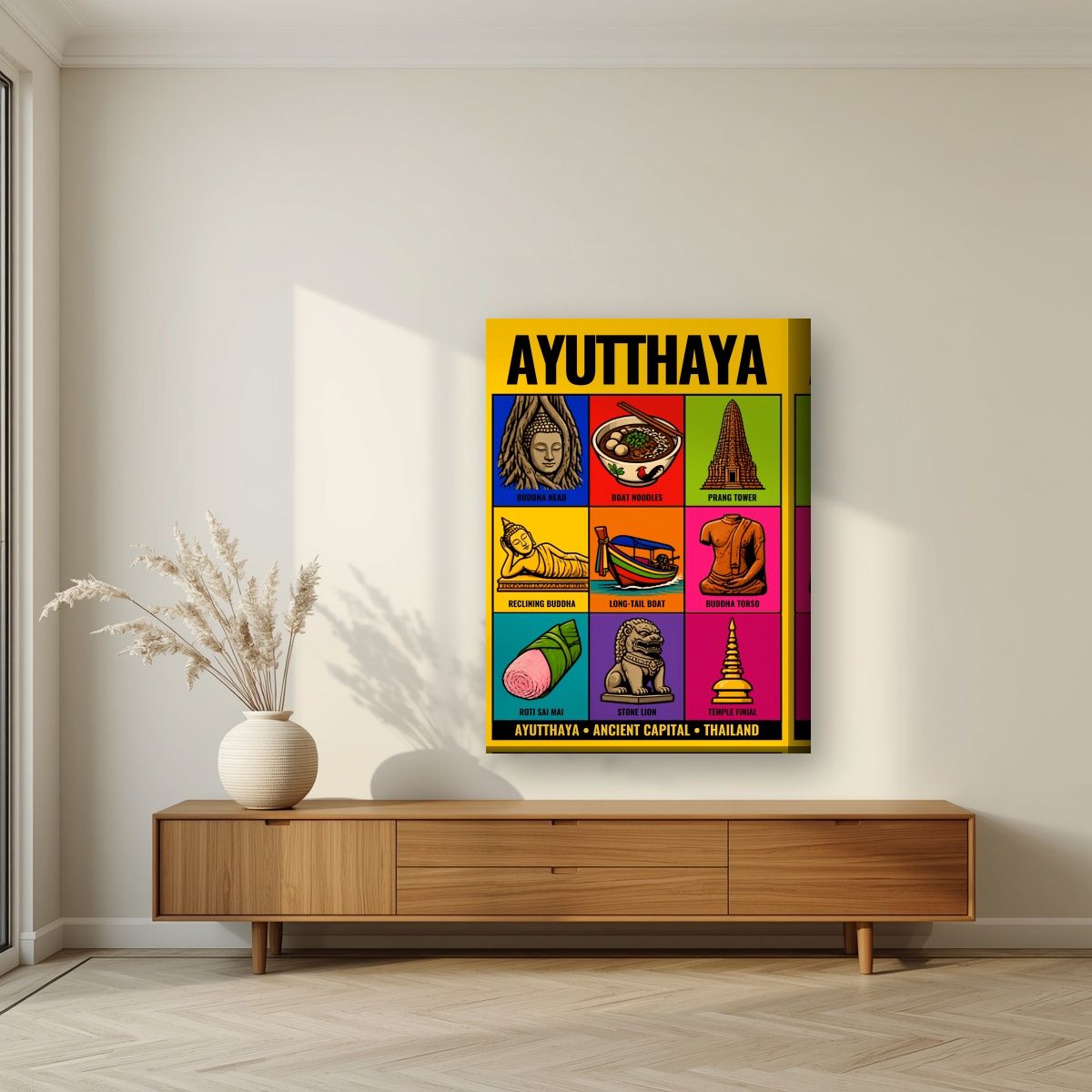 Krung Kao — Ayutthaya art print, on thick canvas, styled in a living room