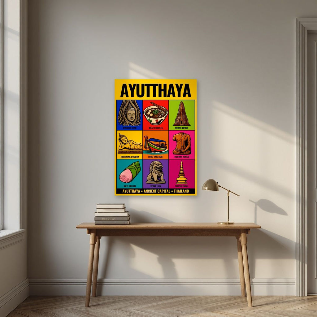 Krung Kao — Ayutthaya art print, unframed poster, styled in a desk