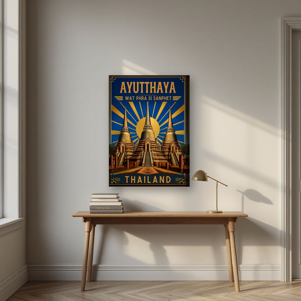 Phra Si Sanphet — Ayutthaya art print, on slim canvas, styled in a desk