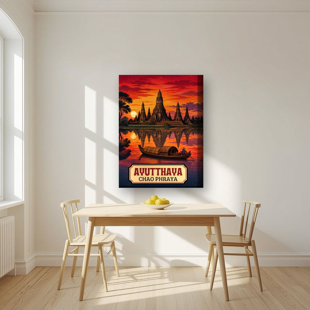 Wat Chaiwatthanaram — Ayutthaya art print, on thick canvas, styled in a kitchen