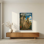 Wat Mahathat — Ayutthaya art print, in a white frame, styled in a living room