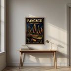 Chao Phraya by Night — Bangkok art print, in an oak frame, styled in a desk