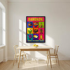 Krung Thep — Bangkok art print, in a black frame, styled in a kitchen