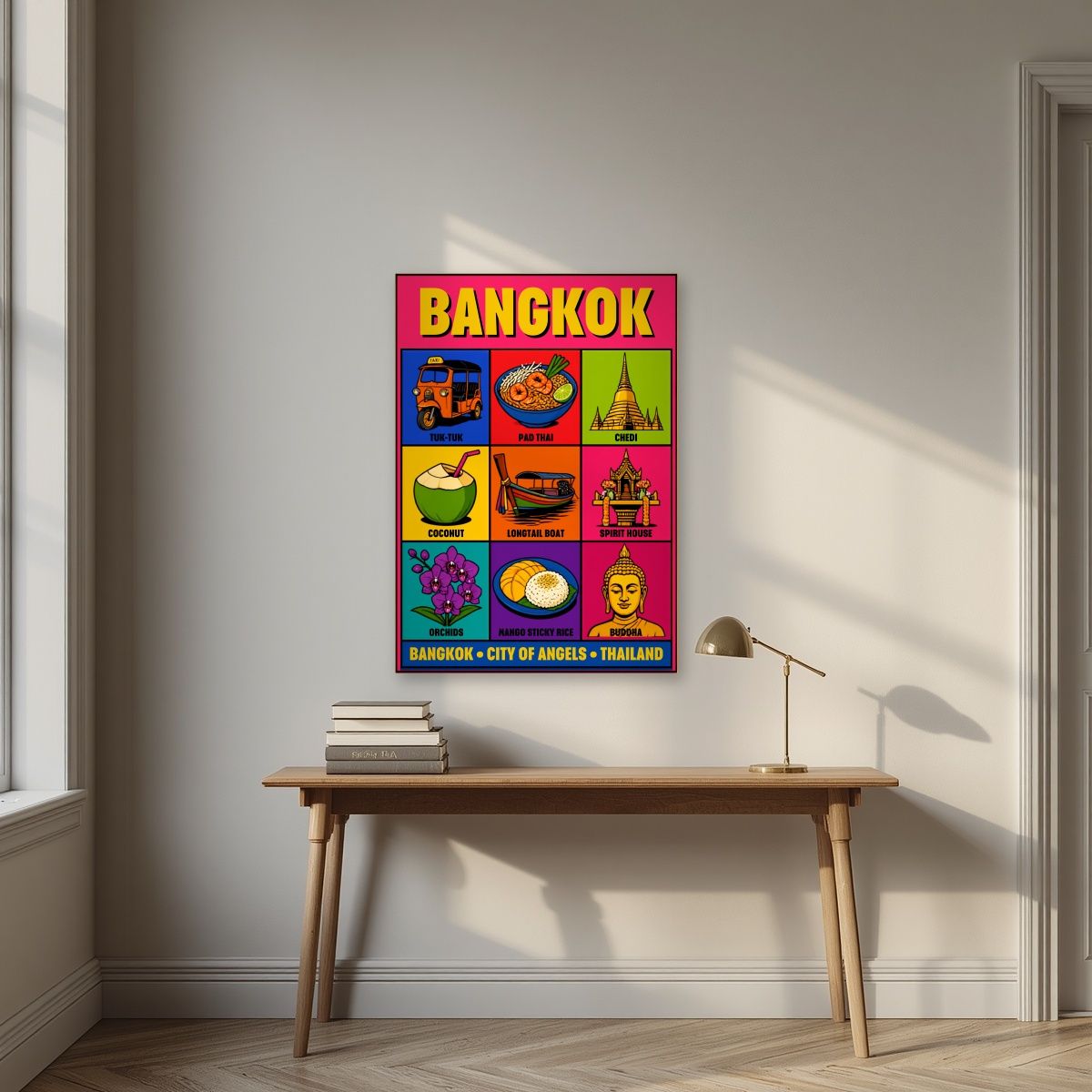 Krung Thep — Bangkok art print, unframed poster, styled in a desk