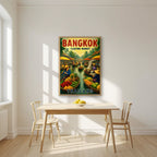 Talat Nam — Bangkok art print, in an oak frame, styled in a kitchen