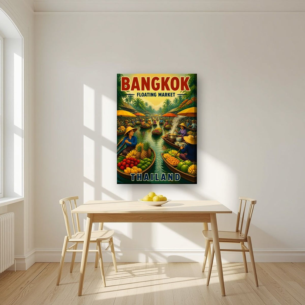 Talat Nam — Bangkok art print, on slim canvas, styled in a kitchen