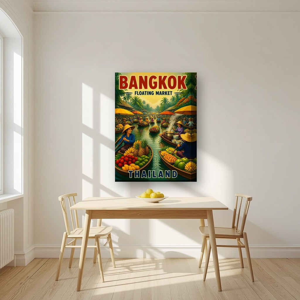 Talat Nam — Bangkok art print, on thick canvas, styled in a kitchen