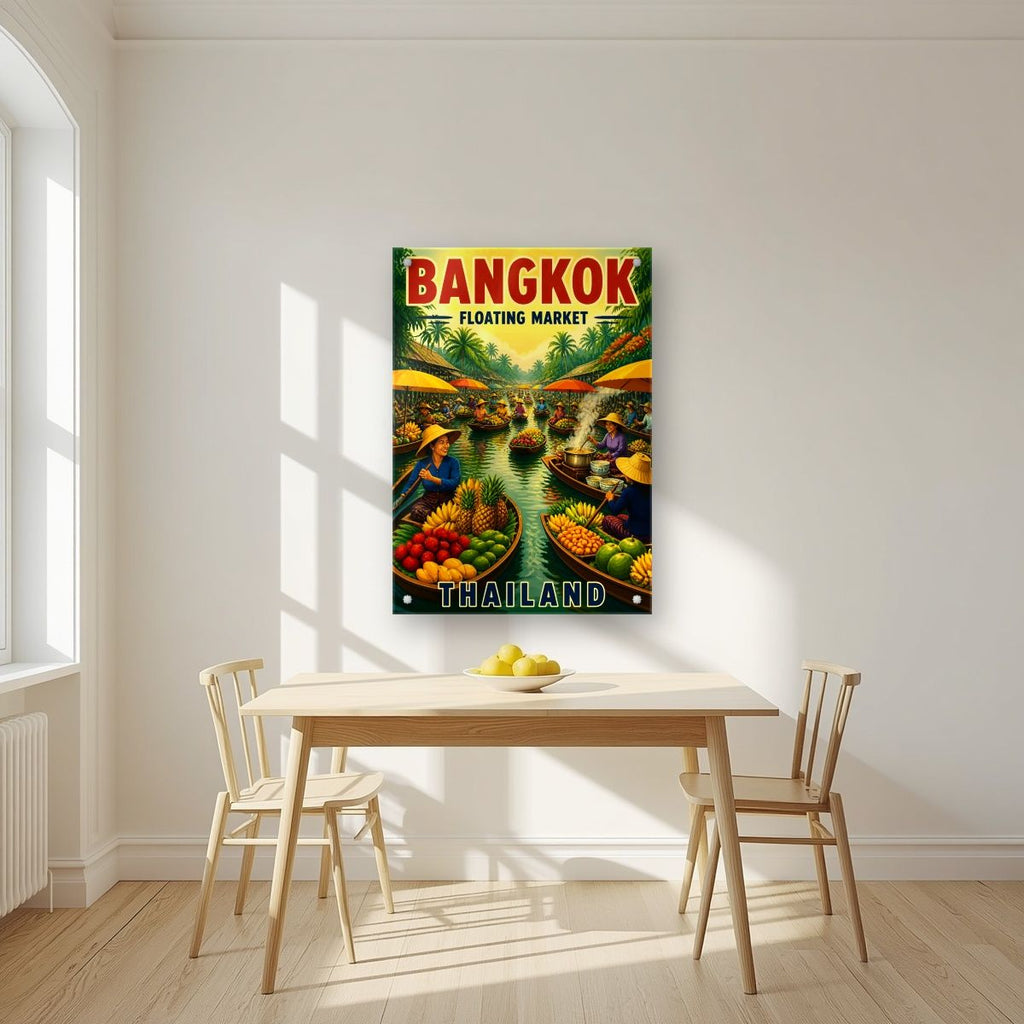 Talat Nam — Bangkok art print, as an acrylic print, styled in a kitchen