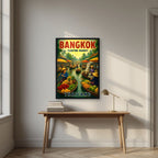 Talat Nam — Bangkok art print, in a black frame, styled in a desk