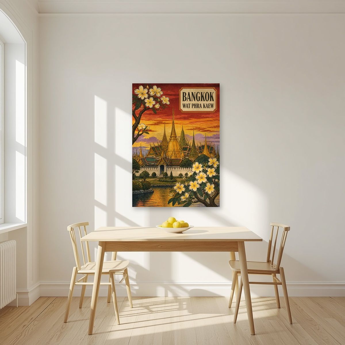 Wat Phra Kaew — Bangkok art print, unframed poster, styled in a kitchen
