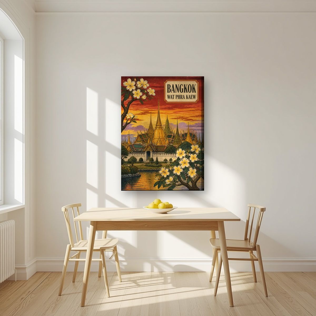 Wat Phra Kaew — Bangkok art print, on slim canvas, styled in a kitchen