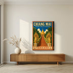Doi Suthep — Chiang Mai art print, on thick canvas, styled in a living room