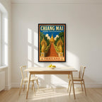 Doi Suthep — Chiang Mai art print, in a black frame, styled in a kitchen