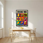 Lanna Nine — Chiang Mai art print, in a black frame, styled in a kitchen