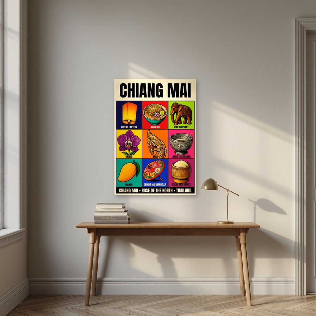 Lanna Nine — Chiang Mai art print, unframed poster, styled in a desk