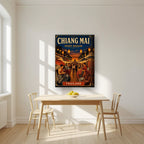 Night Bazaar — Chiang Mai art print, on thick canvas, styled in a kitchen
