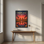 Tha Phae — Chiang Mai art print, in a black frame, styled in a desk