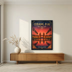 Tha Phae — Chiang Mai art print, in a black frame, styled in a living room