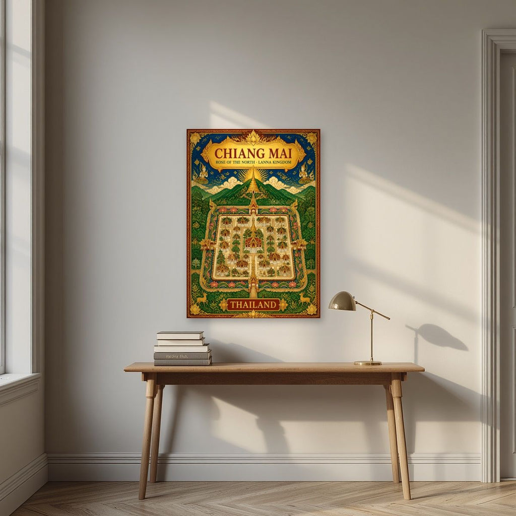 Wiang Lanna — Chiang Mai art print, unframed poster, styled in a desk