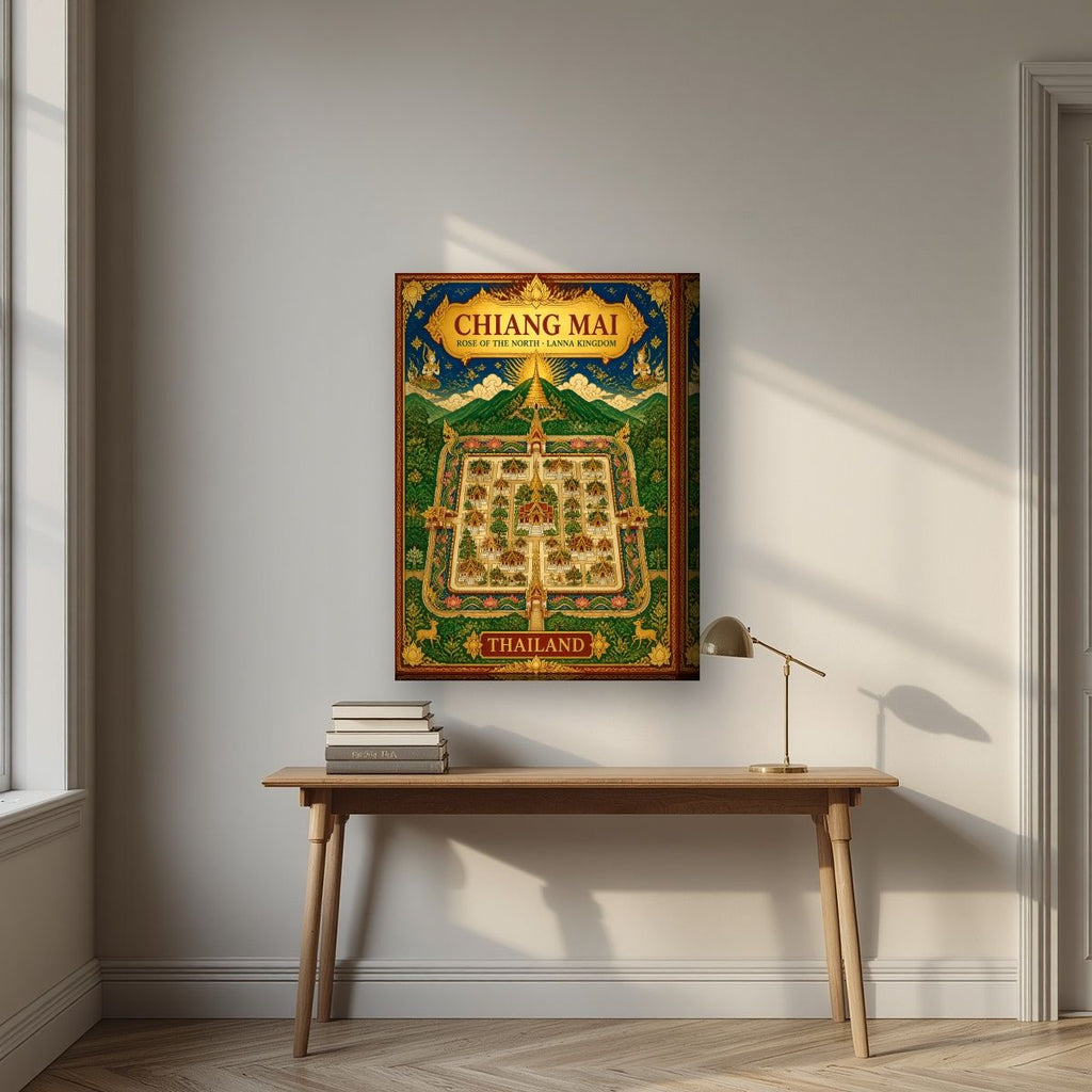 Wiang Lanna — Chiang Mai art print, on thick canvas, styled in a desk