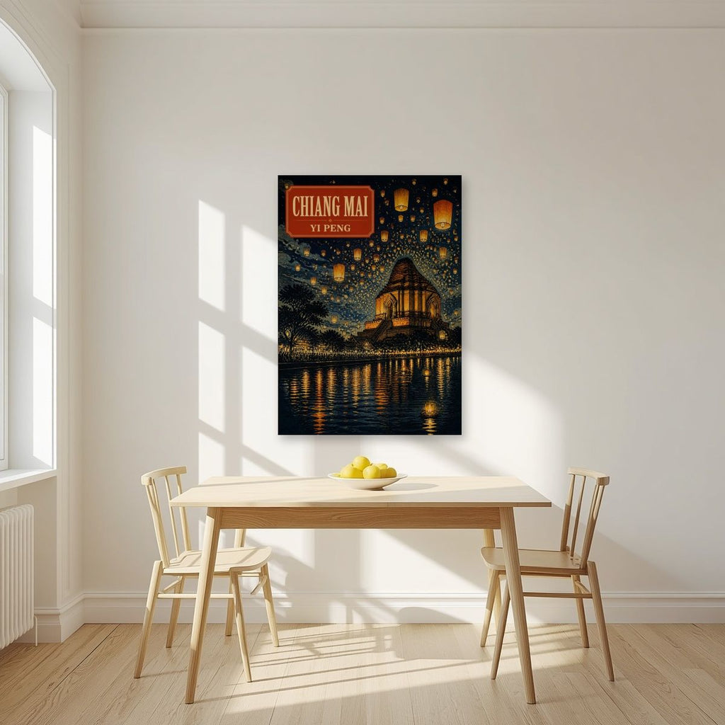 Yi Peng — Chiang Mai art print, unframed poster, styled in a kitchen