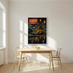 Yi Peng — Chiang Mai art print, in a white frame, styled in a kitchen