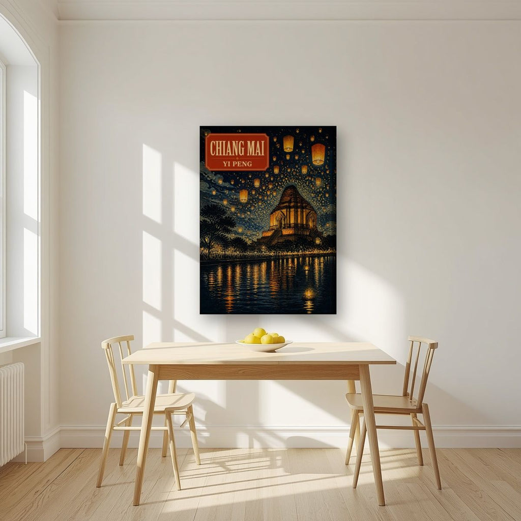 Yi Peng — Chiang Mai art print, on slim canvas, styled in a kitchen