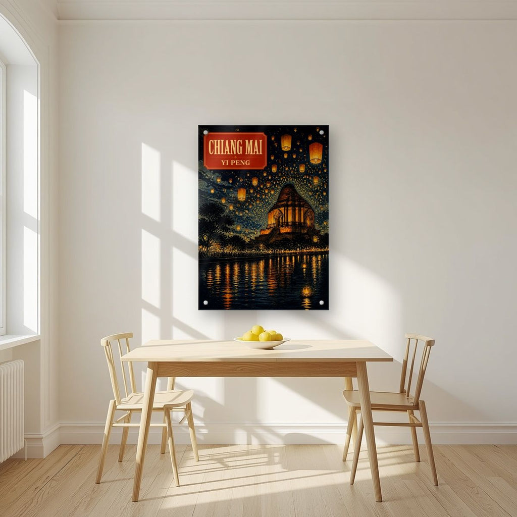 Yi Peng — Chiang Mai art print, as an acrylic print, styled in a kitchen