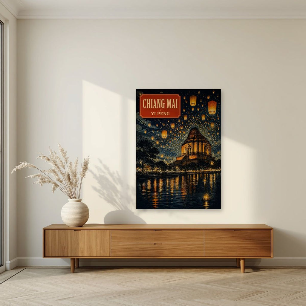 Yi Peng — Chiang Mai art print, unframed poster, styled in a living room