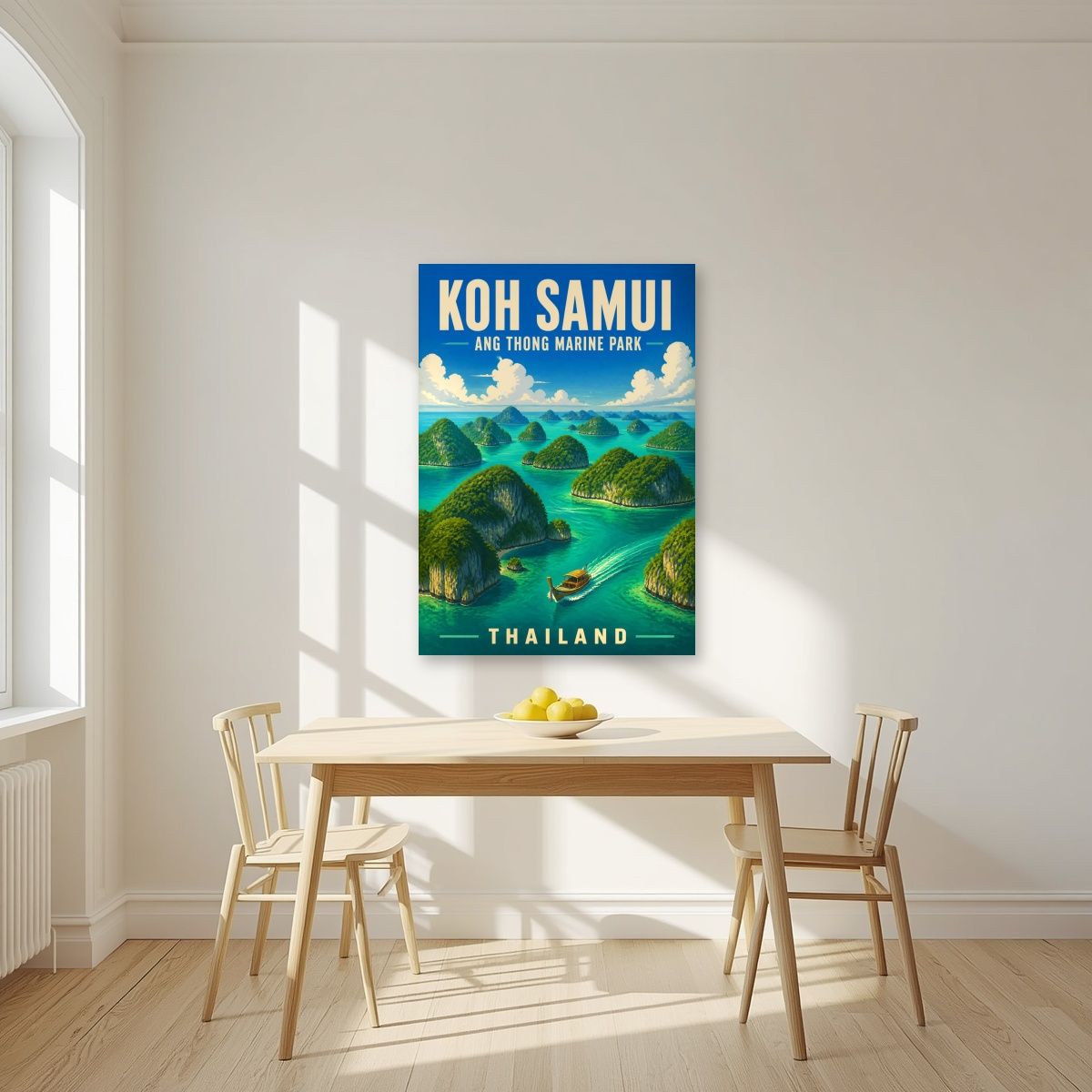 Ang Thong — Koh Samui art print, unframed poster, styled in a kitchen