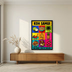 Ao Thai Treasures — Koh Samui art print, in a black frame, styled in a living room