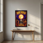 Full Moon — Koh Samui art print, in a black frame, styled in a desk