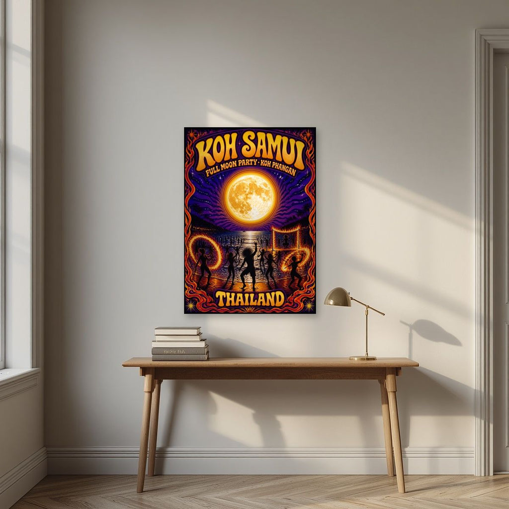 Full Moon — Koh Samui art print, unframed poster, styled in a desk