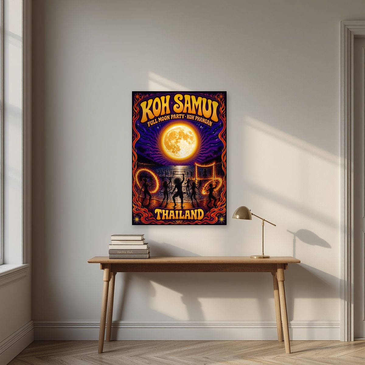 Full Moon — Koh Samui art print, unframed poster, styled in a desk