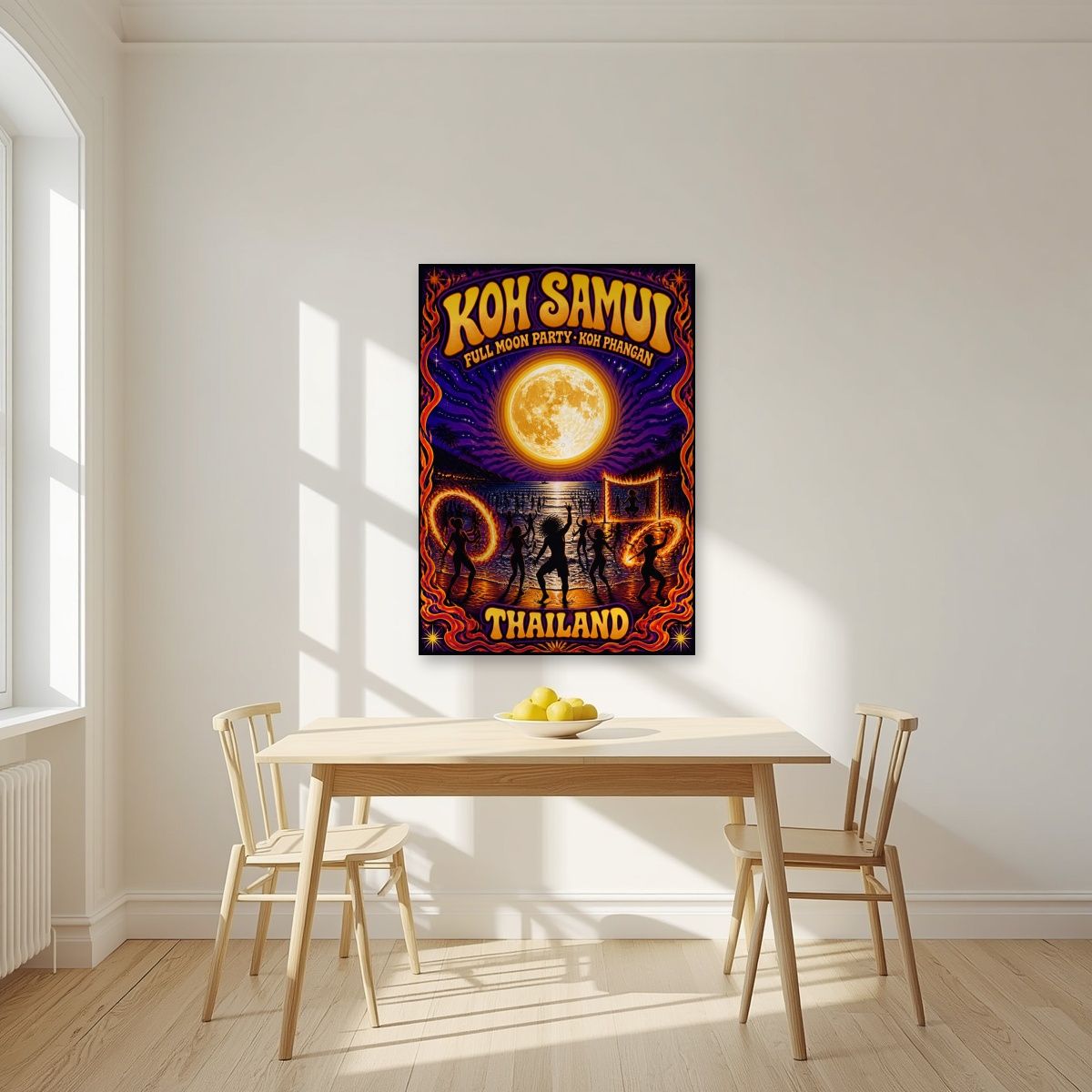 Full Moon — Koh Samui art print, unframed poster, styled in a kitchen
