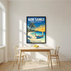 Hat Chaweng — Koh Samui art print, in a black frame, styled in a kitchen