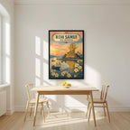 Phra Yai — Koh Samui art print, in a black frame, styled in a kitchen