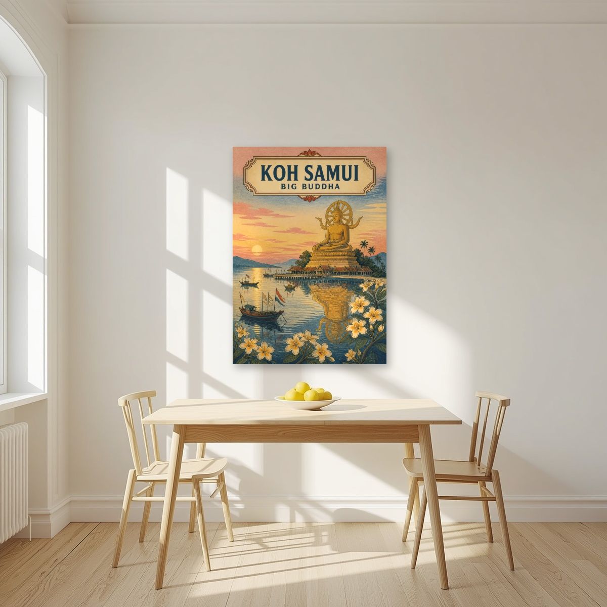 Phra Yai — Koh Samui art print, unframed poster, styled in a kitchen