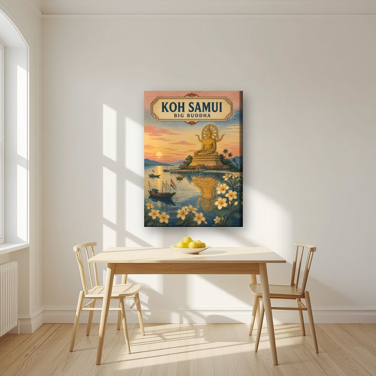 Phra Yai — Koh Samui art print, on slim canvas, styled in a kitchen