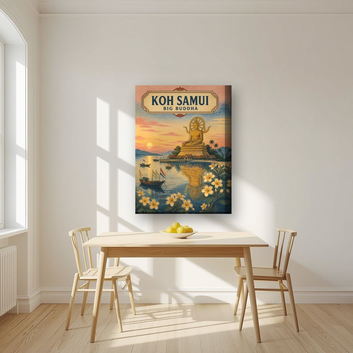 Phra Yai — Koh Samui art print, on thick canvas, styled in a kitchen